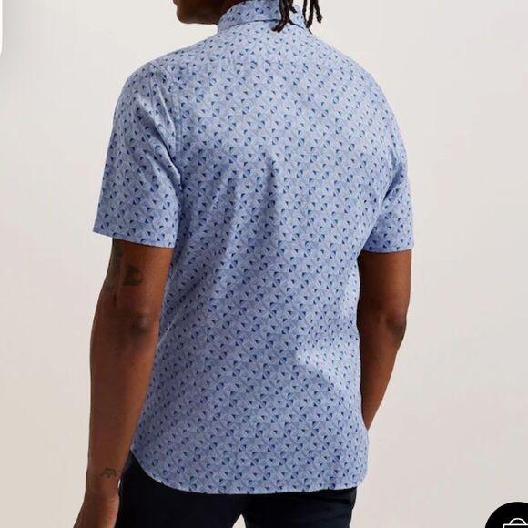 NWT Ted Baker Blue Barhill Square Ombre geometric Shirt Size 2 US S - Picture 2 of 12